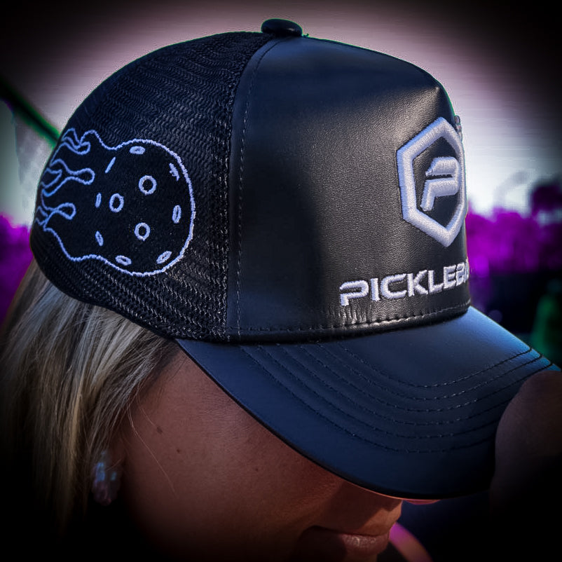 Leather Logo Trucker Hat – pickleball hat back view