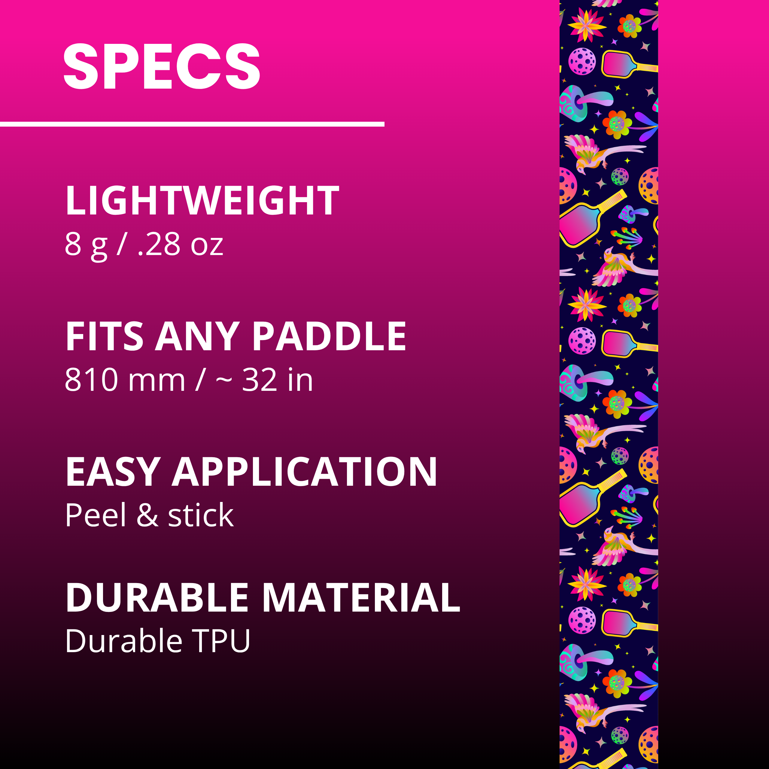 Pink Psychedelic Edge Tape (3 pack) - Pickleball Paddle Edge Tape front view