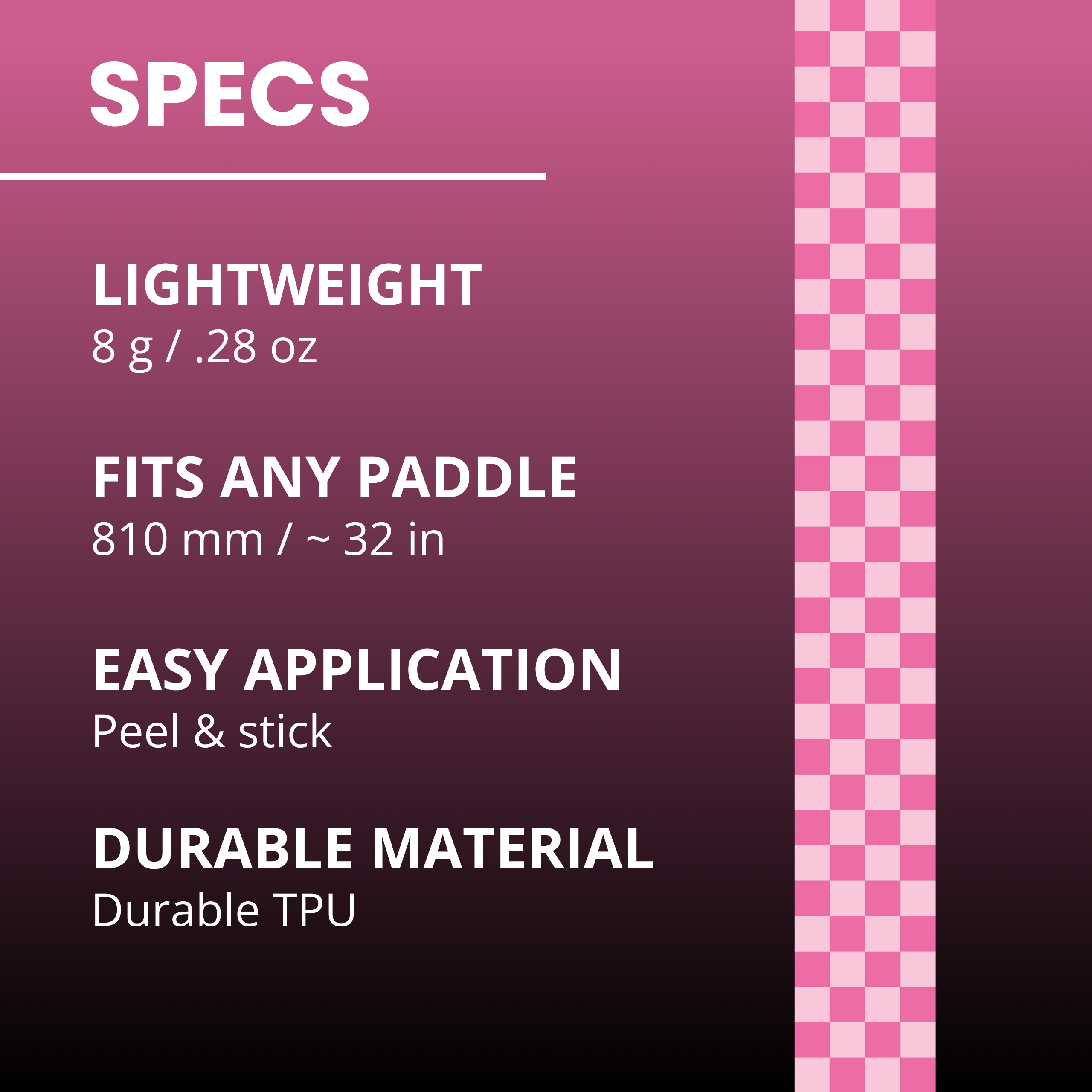 Pink Checkers Edge Tape (3 pack) - Pickleball Paddle Edge Tape front view