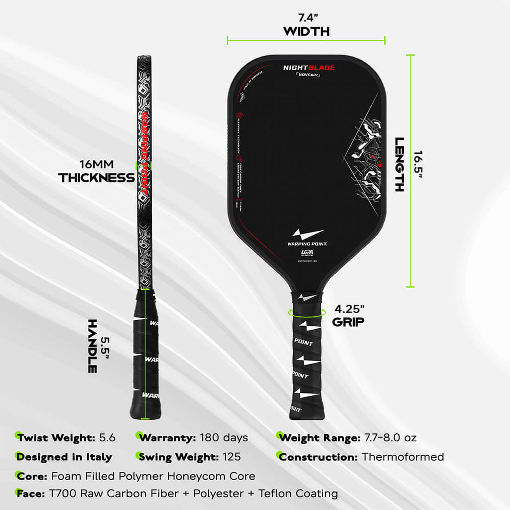 NightBlade Pickleball Paddle - 16mm side view