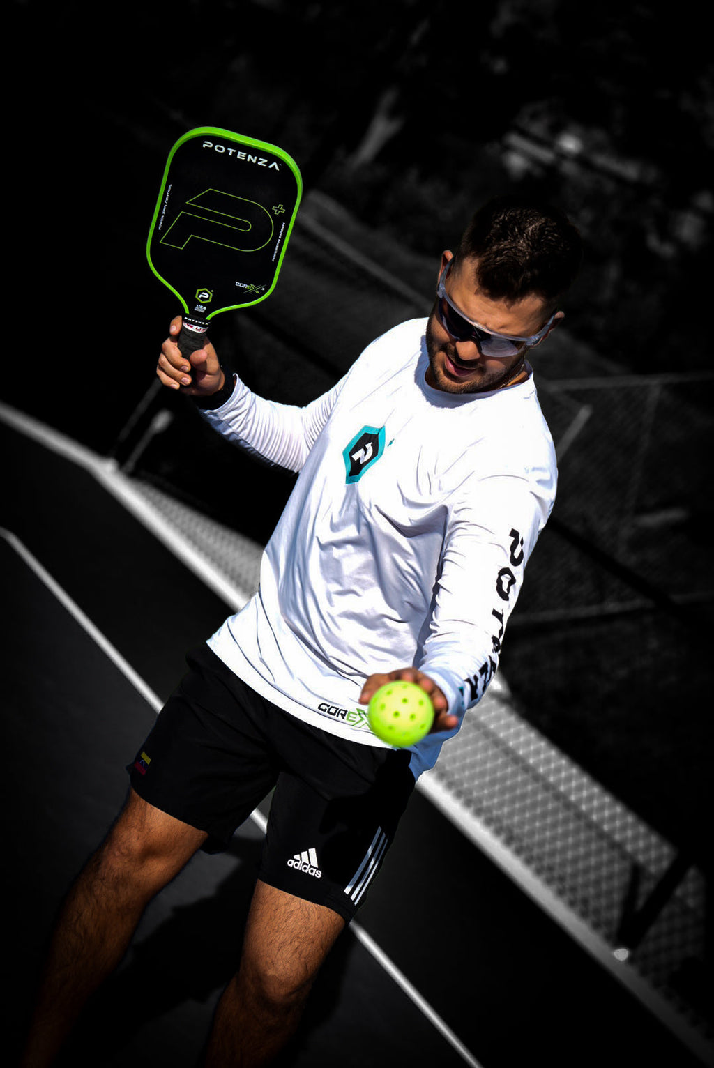 P+ PowerSpin Carbon COREx3 (Neon Green) – pickleball paddle in use