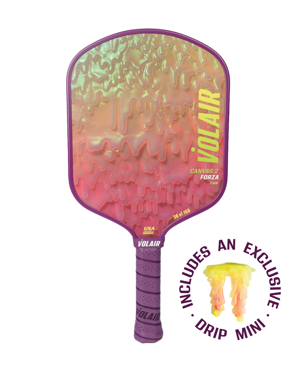 Canvas 2 Forza 16mm: "Drips" by Dan Lam  + Drip Mini Sculpture – pickleball paddle
