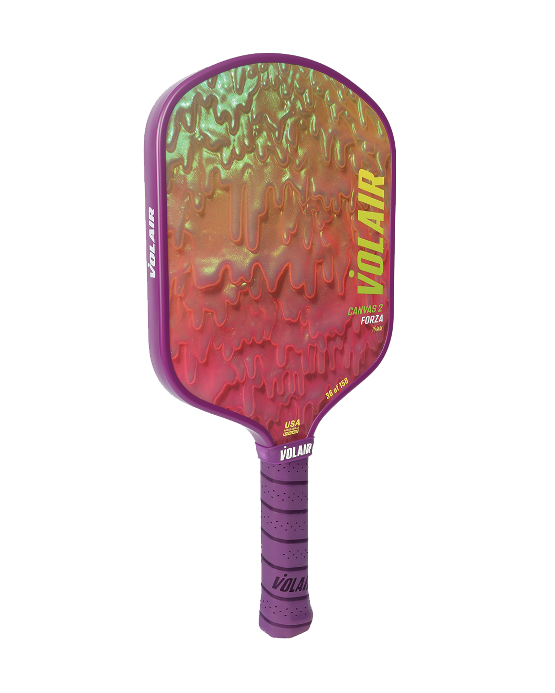 Canvas 2 Forza 16mm: "Drips" by Dan Lam  + Drip Mini Sculpture – pickleball paddle side view
