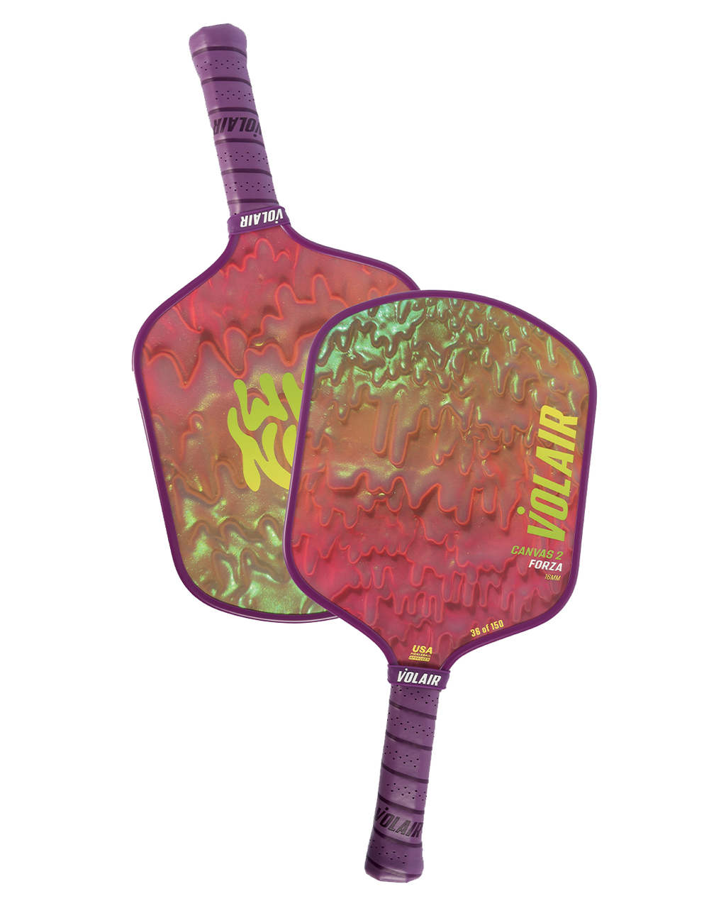 Canvas 2 Forza 16mm: "Drips" by Dan Lam  + Drip Mini Sculpture – pickleball paddle in use