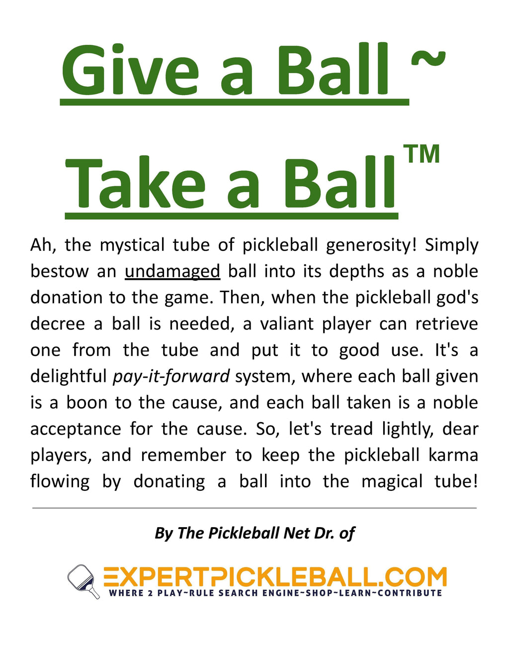 Give a Ball~Take a Ball™ System