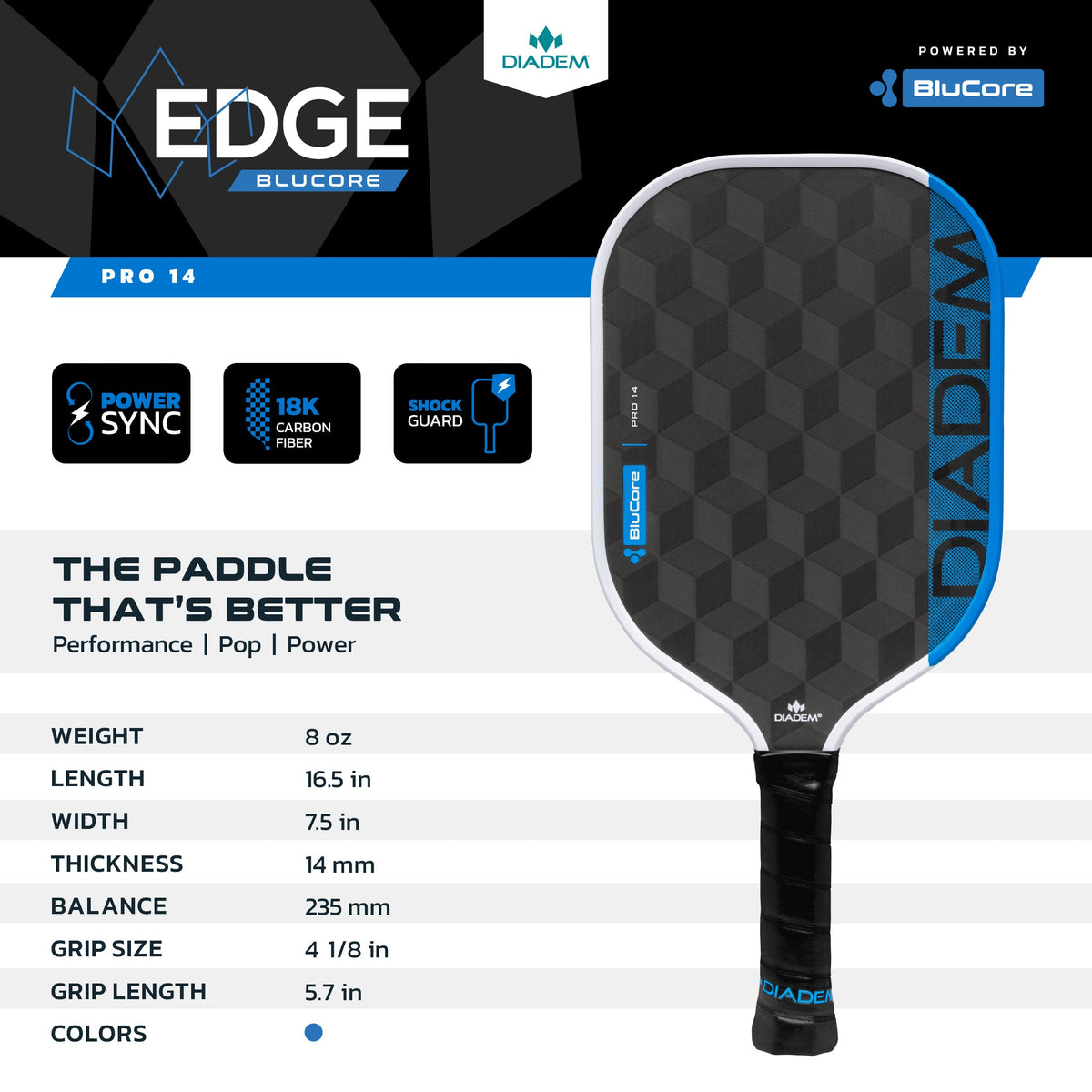 Edge BluCore Pro – pickleball paddle side view