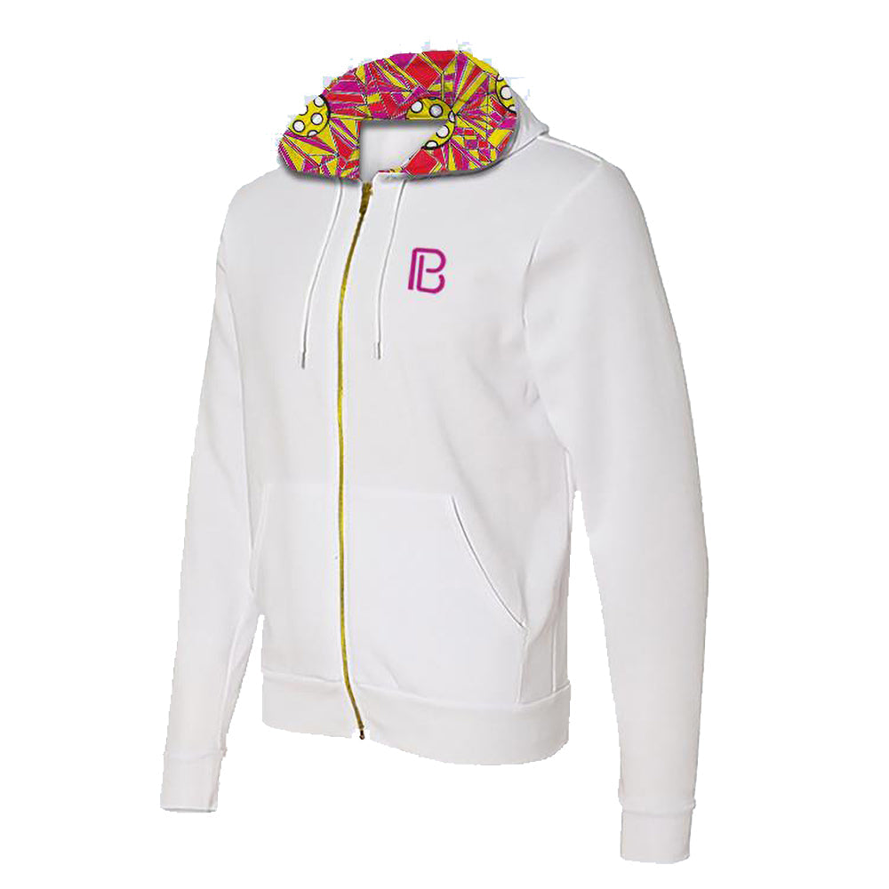 Angle Shot White Full-Zip Hoodie – pickleball apparel front view