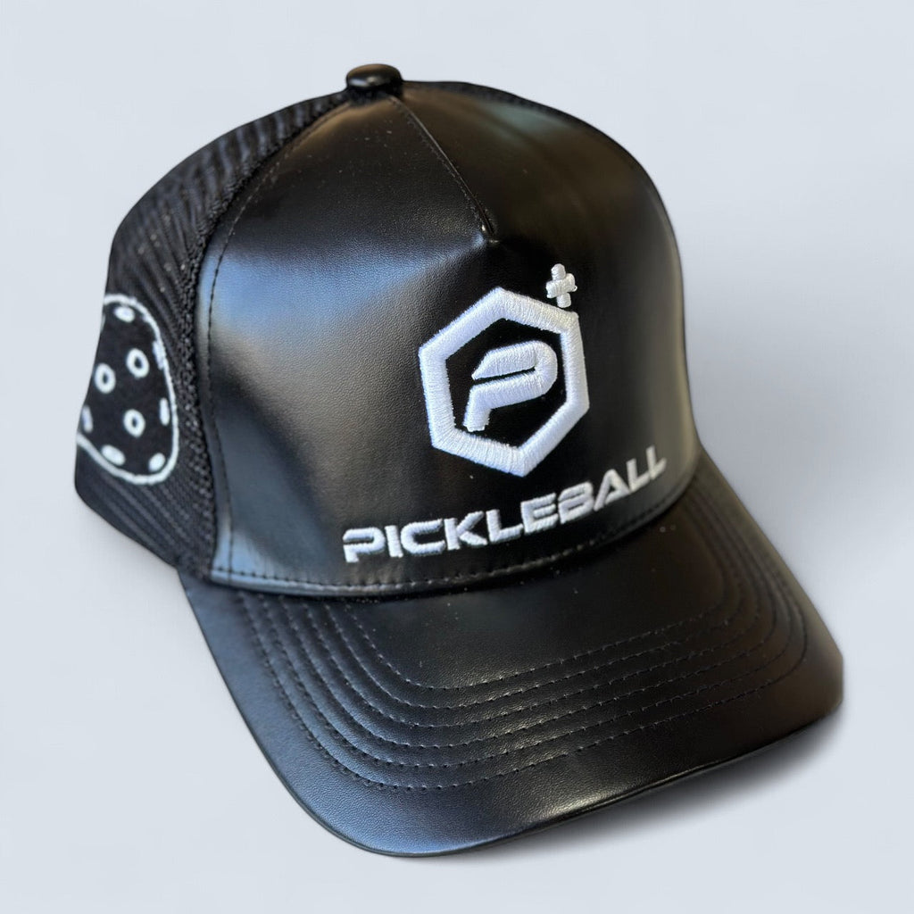Leather Logo Trucker Hat – pickleball hat front view