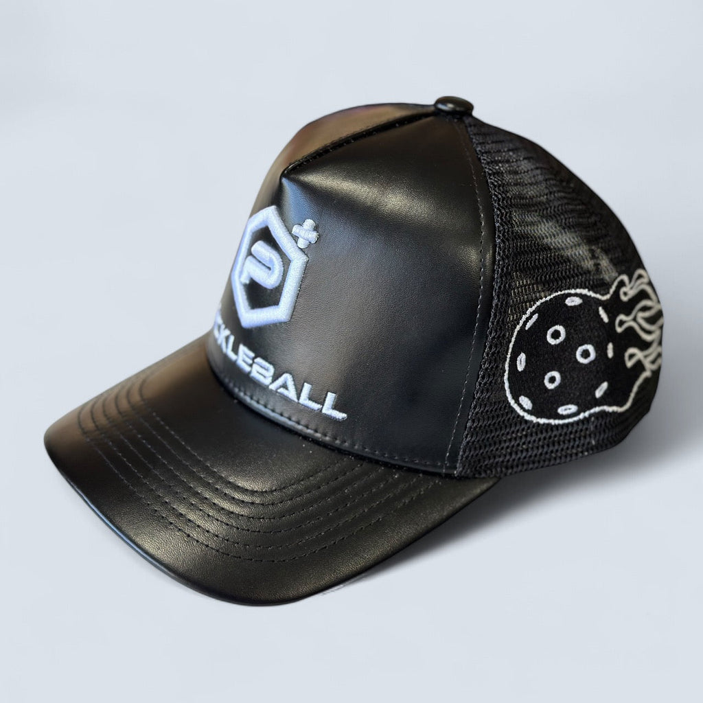 Leather Logo Trucker Hat – pickleball hat side view