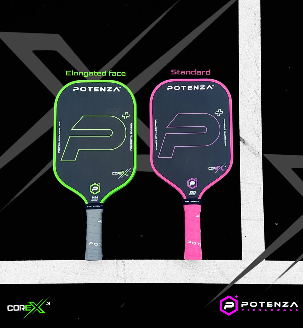 P+ PowerSpin Carbon COREx3 (Neon Pink, Elongated Face) – pickleball paddle close-up
