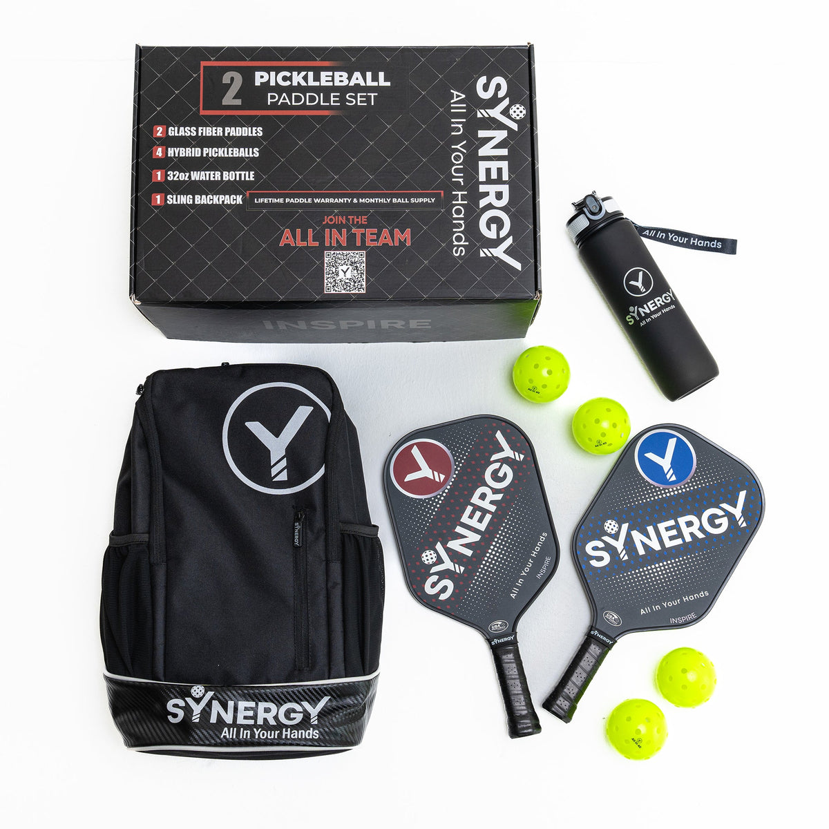 INSPIRE Collection – Beginner Paddle Set with Bag, Water Bottle, and 4 Balls – pickleball set