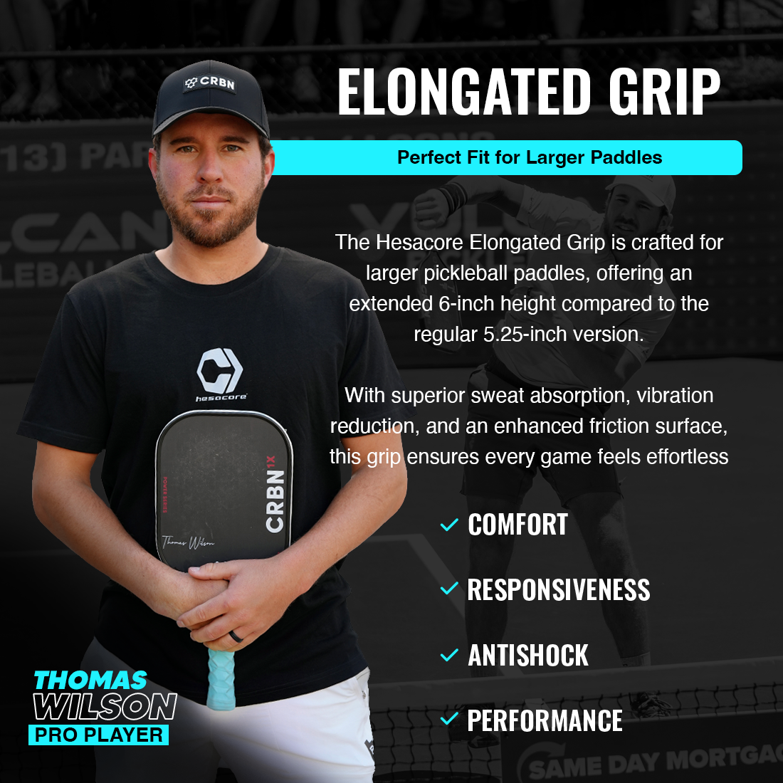 Pickleball Elongated Grip detail